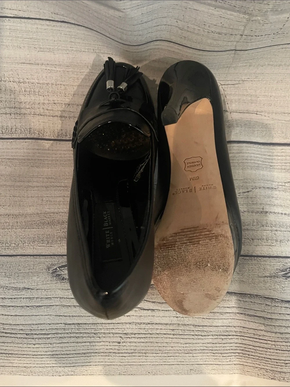 White House Black Market Black Patent Tassel Platform Loafers